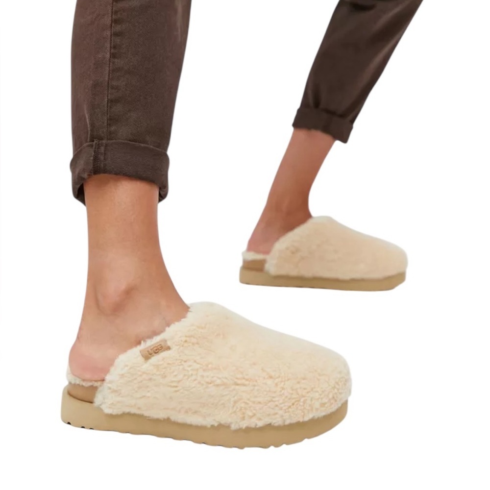 UGG Natural Fuzz Sugar Wool Faux Fur Slide Slipper - Picture 2 of 13